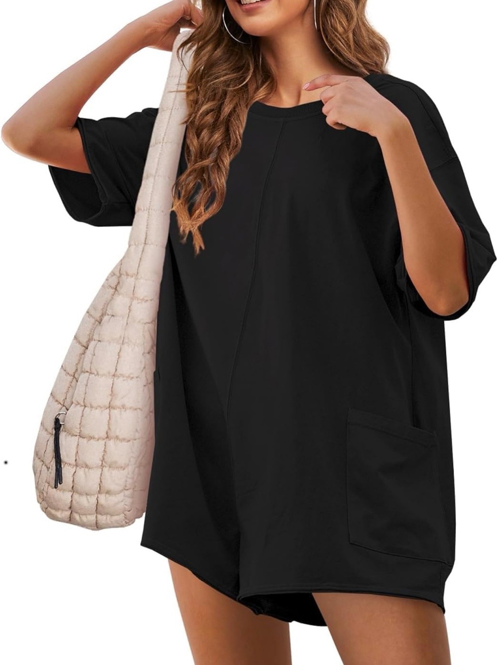 Black tshirt romper with pockets
